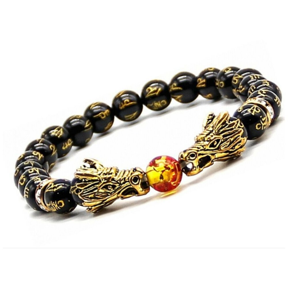 10mm Pixiu Black Charm Dragon Blessing Beaded Stretch Bracelet